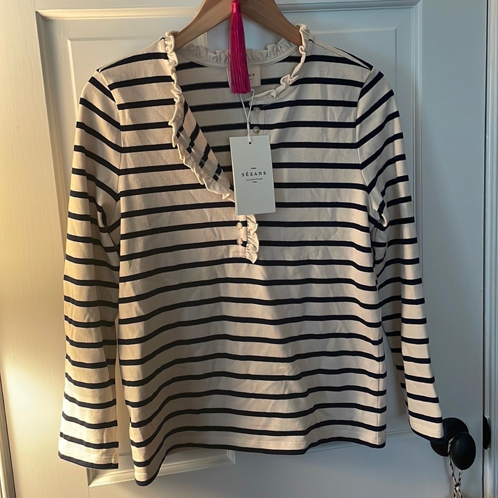 EUC Ruffle collar Sezane mariner ecru & marine S 💋
